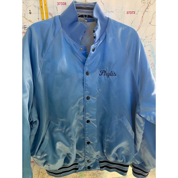 Artist Couture Other - Aristo Jac 1980s Vintage Blue Unisex Windbreaker Car Theme Bomber Jacket Size XL